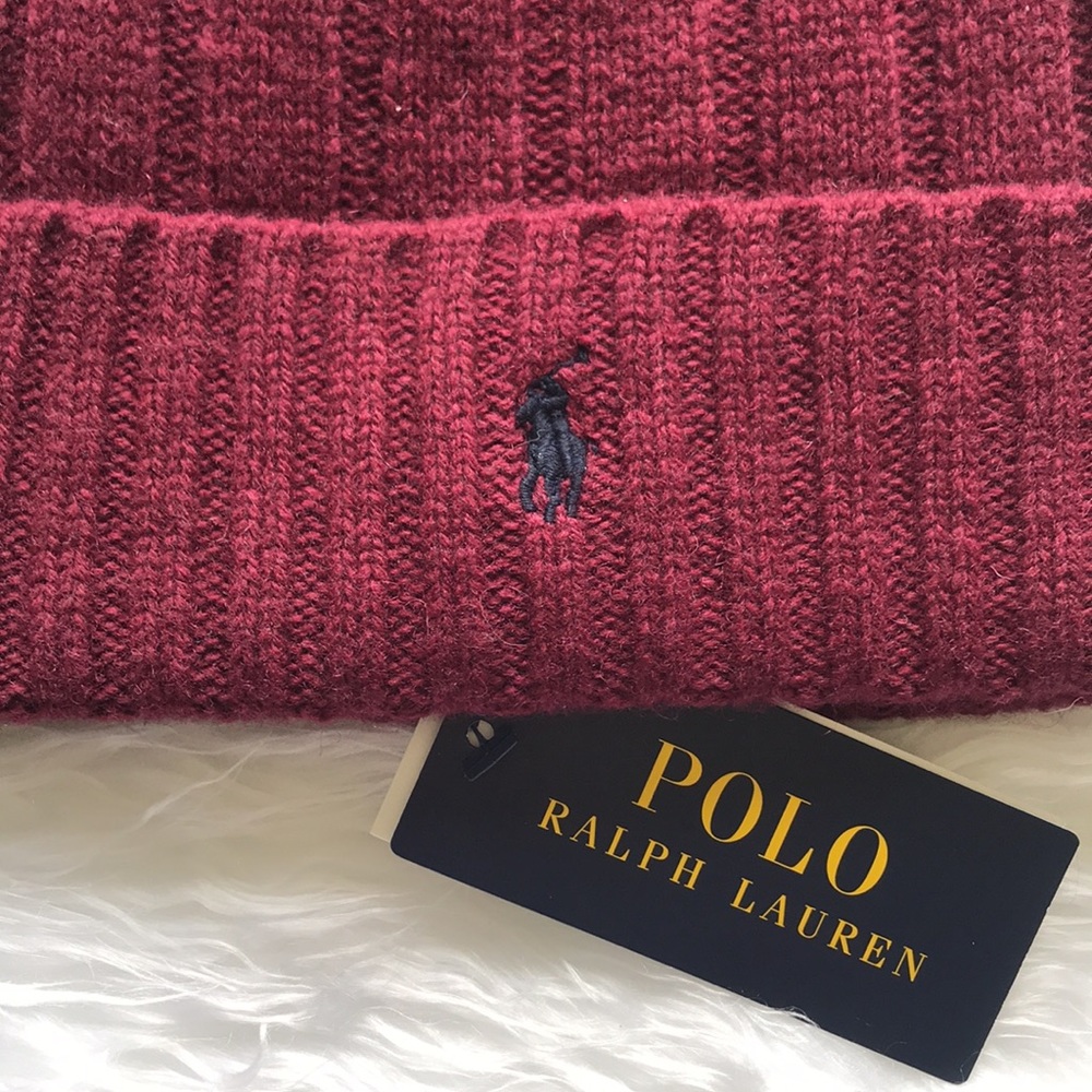 Brand New Polo Ralph Lauren Maroon Knit 50% Wool Beanie Hat - Picture 3 of 10